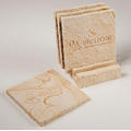 Quad Limestone Textured Coaster Set w/Base